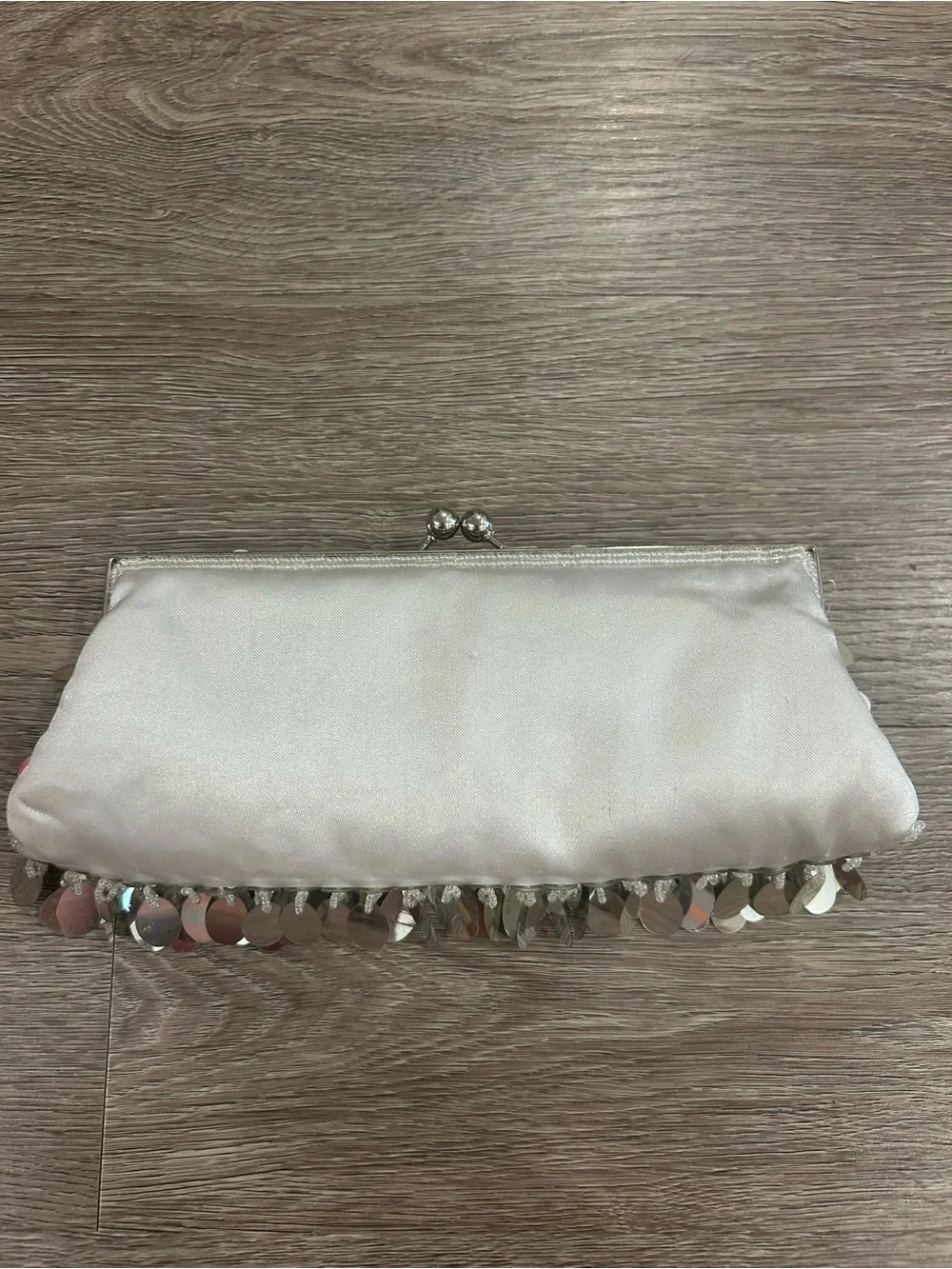 Silver Sequin Fringe Evening Clutch